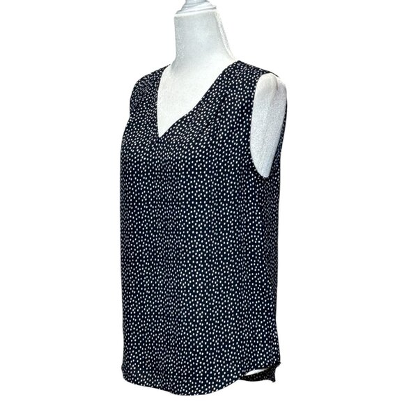Banana Republic Size S Black White Polka Dot Sleeveless V-Neck Blouse Comfort - Picture 3 of 8